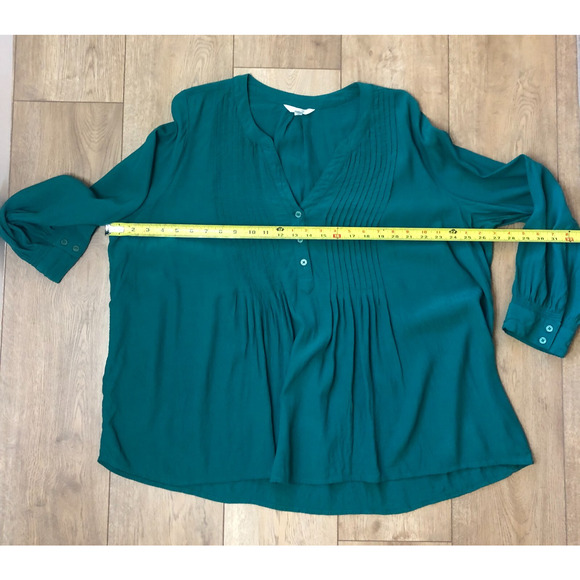 Terra Sky Blouse Size 2XL Green Pleated Peasant Top Boho Cottage Garden Flowy - Picture 8 of 8